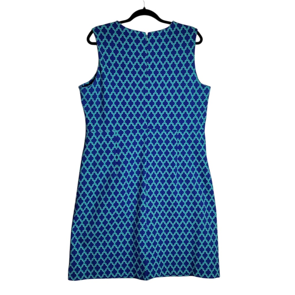 Lands End Womens Blue Teal Quatrefoil Sleeveless Sheath Dress Size 16 Ponte Knit - Picture 2 of 7